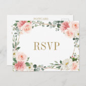 Blush Pink Floral Geometric Botanical Wedding RSVP Postkarte (Vorne/Hinten)