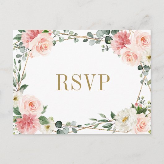 Blush Pink Floral Geometric Botanical Wedding RSVP Postkarte (Vorderseite)