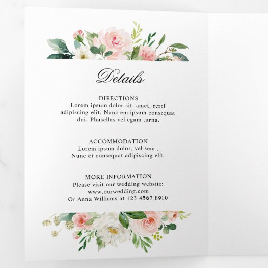 Blush Pink Floral Geometric Botanical Wedding Tri- Dreifach-gefaltete Programmkarte (Innen Erste Seite)