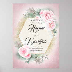 Blush Pink Floral Geometric Wedding Welcome Sign Poster