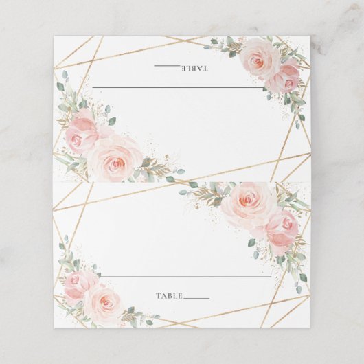 Blush Pink Floral Geometric Wedname Guest Name Platzkarte (Außenseite Aufgefaltet)