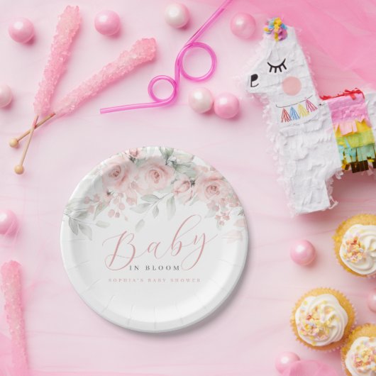 Blush Pink Floral Girl Baby in Bloom Pappteller (Party)