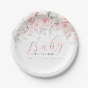 Blush Pink Floral Girl Baby in Bloom Pappteller
