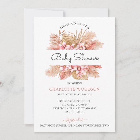 Blush Pink Floral Girl Babydusche Einladung (Vorderseite)