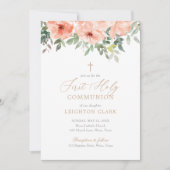 Blush Pink Floral Girl Erste Kommune Einladung (Vorderseite)