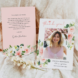 Blush Pink Floral Girl Grad Abschluss Foto Dankeskarte