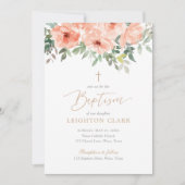 Blush Pink Floral Girl Taufe Einladung (Vorderseite)