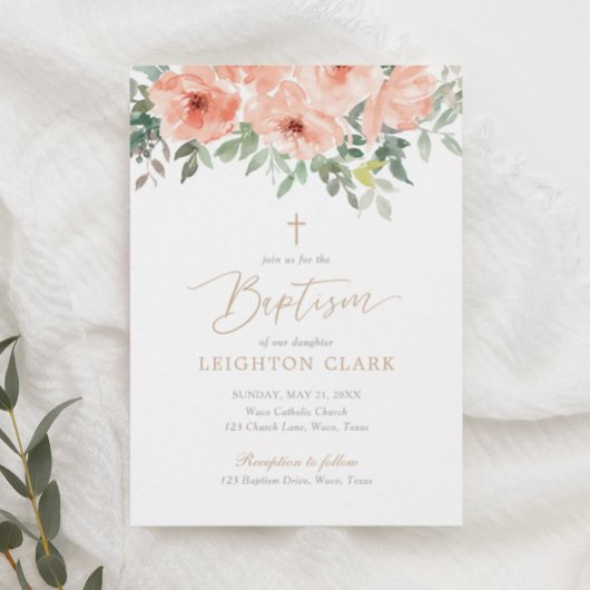 Blush Pink Floral Girl Taufe Einladung