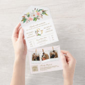 Blush Pink Floral Gold Ampersand QR Code Hochzeit All In One Einladung (Abreißen)