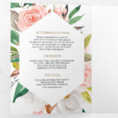 Blush Pink Floral Gold Ampersand QR Code Hochzeit Dreifach Gefaltete Einladung (Innen Erste Seite)