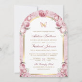 Blush Pink Floral Gold Arch Butterfly Hochzeit Einladung (Vorderseite)