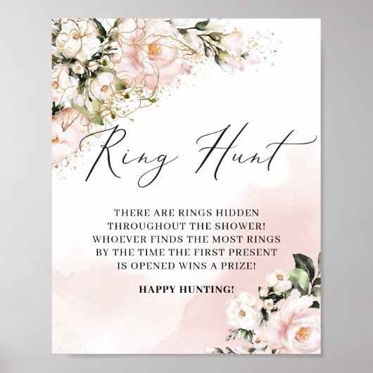 Blush Pink Floral Gold Blätter Ring Hunt Spiel Sig Poster (Vorne)