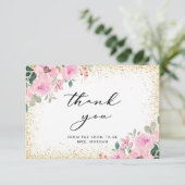 Blush Pink Floral Gold Brautparty Vielen Dank Karte (Stehend Vorderseite)