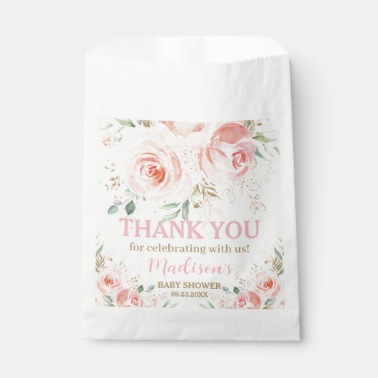 Blush Pink Floral Gold Bridal Baby Dusche Geburtst Geschenktütchen (Vorderseite)