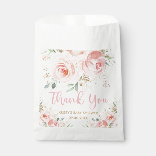 Blush Pink Floral Gold Bridal Baby Dusche Geburtst Geschenktütchen (Vorderseite)