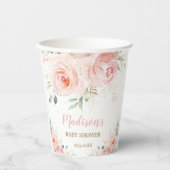 Blush Pink Floral Gold Bridal Baby Dusche Geburtst Pappbecher (Vorderseite)