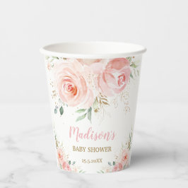 Blush Pink Floral Gold Bridal Baby Dusche Geburtst Pappbecher
