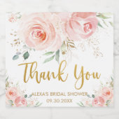 Blush Pink Floral Gold Bridal Baby Dusche Geburtst Schaumweinetikett (Einzelnes Label)