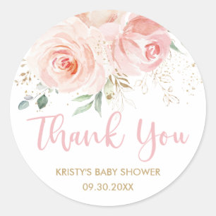 Blush Pink Floral Gold Bridal Baby Dusche Gefallen Runder Aufkleber