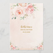 Blush Pink Floral Gold Bridal Baby Showmenü Programm (Rückseite)