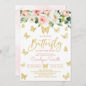 Blush Pink Floral Gold Butterfly Baby Dusche Einladung (Vorne/Hinten)