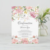 Blush Pink Floral & Gold Cross Bestätigung Einladung (Stehend Vorderseite)