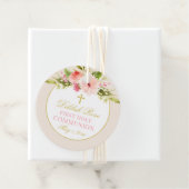 Blush Pink Floral Gold Cross First CommunityGirl Geschenkanhänger (Beispiel)