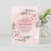 Blush Pink Floral Gold Crystal Geometric Wedding Einladung (Stehend Vorderseite)