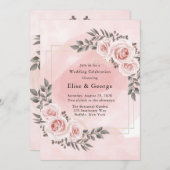 Blush Pink Floral Gold Crystal Geometric Wedding Einladung (Vorne/Hinten)