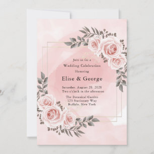 Blush Pink Floral Gold Crystal Geometric Wedding Einladung