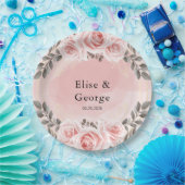 Blush Pink Floral Gold Crystal Geometric Wedding Pappteller (Party)