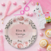 Blush Pink Floral Gold Crystal Geometric Wedding Pappteller (Party)