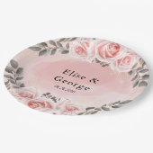 Blush Pink Floral Gold Crystal Geometric Wedding Pappteller (Schrägansicht)
