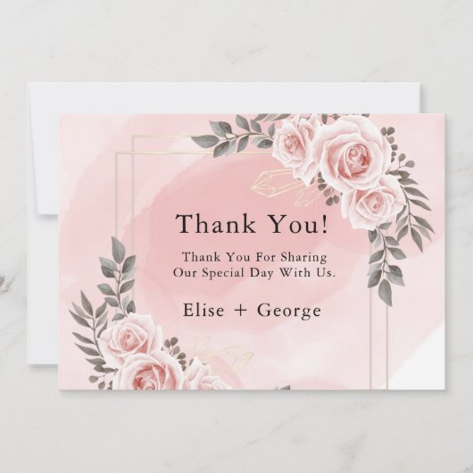 Blush Pink Floral Gold Crystal Thank You Card Einladung (Vorderseite)
