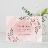 Blush Pink Floral Gold Crystal Thank You Card Einladung (Stehend Vorderseite)
