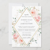 Blush Pink Floral Gold Diamond Geometrische Hochze