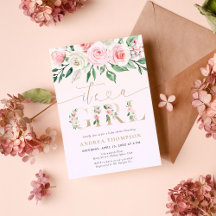 Blush Pink Floral Gold Es ist eine Girl Baby Dusch