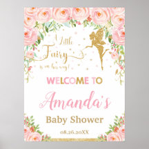 Blush Pink Floral Gold Fee Baby Dusche Herzlich wi