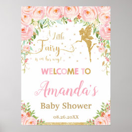 Blush Pink Floral Gold Fee Baby Dusche Herzlich wi Poster