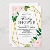 Blush Pink Floral Gold Frame Baby Dusche Einladung (Vorne/Hinten)