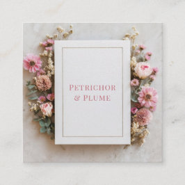 Blush Pink Floral Gold Frame Rustic Geometric Quadratische Visitenkarte