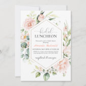 Blush Pink Floral Gold Geometric Bridal LUNCHEON Einladung (Vorderseite)