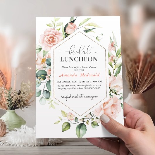 Blush Pink Floral Gold Geometric Bridal LUNCHEON Einladung