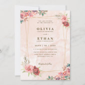 Blush Pink Floral Gold Geometric Wedding Einladung (Vorderseite)
