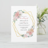 Blush Pink Floral Gold Geometrie Einladung (Stehend Vorderseite)