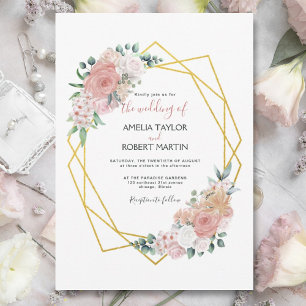 Blush Pink Floral Gold Geometrie Einladung