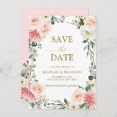 Blush Pink Floral Gold Geometrie Save the Date (Vorne/Hinten)