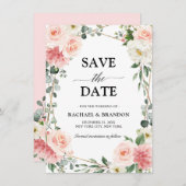 Blush Pink Floral Gold Geometrie Save the Date (Vorne/Hinten)