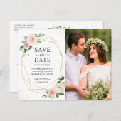 Blush Pink Floral Gold Geometrie Save the Date Postkarte (Vorne/Hinten)