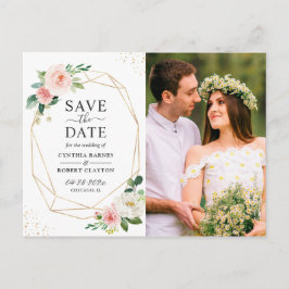 Blush Pink Floral Gold Geometrie Save the Date Postkarte